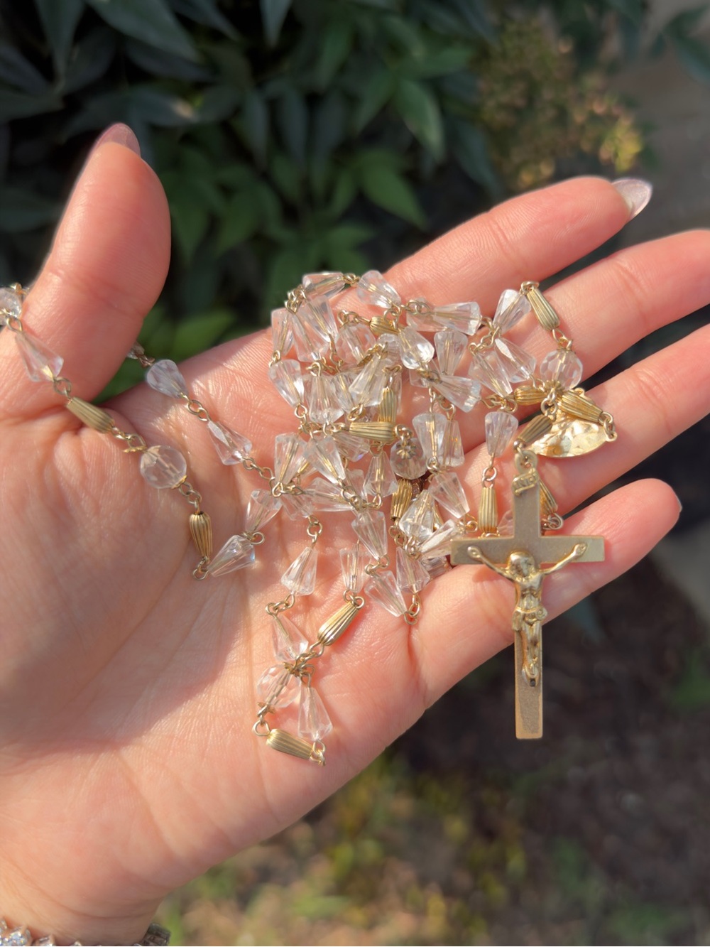 Vintage 1/20 12k Gold Filled crystal beads religious rosary necklace very long